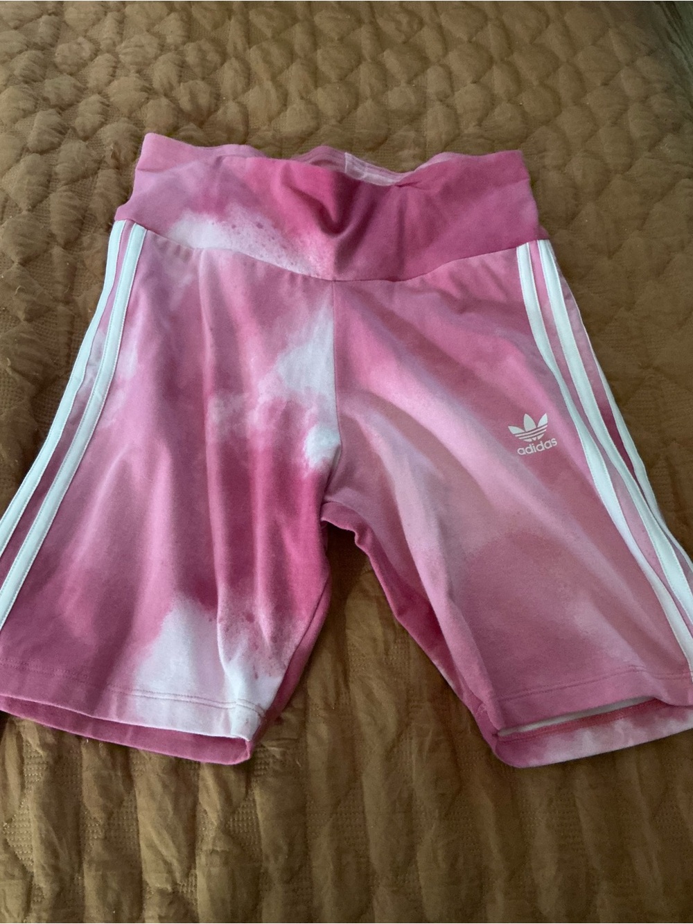 ADIDAS Originals Pink/White Tie-Dye Biker Shorts Women’s M Stretch Knit